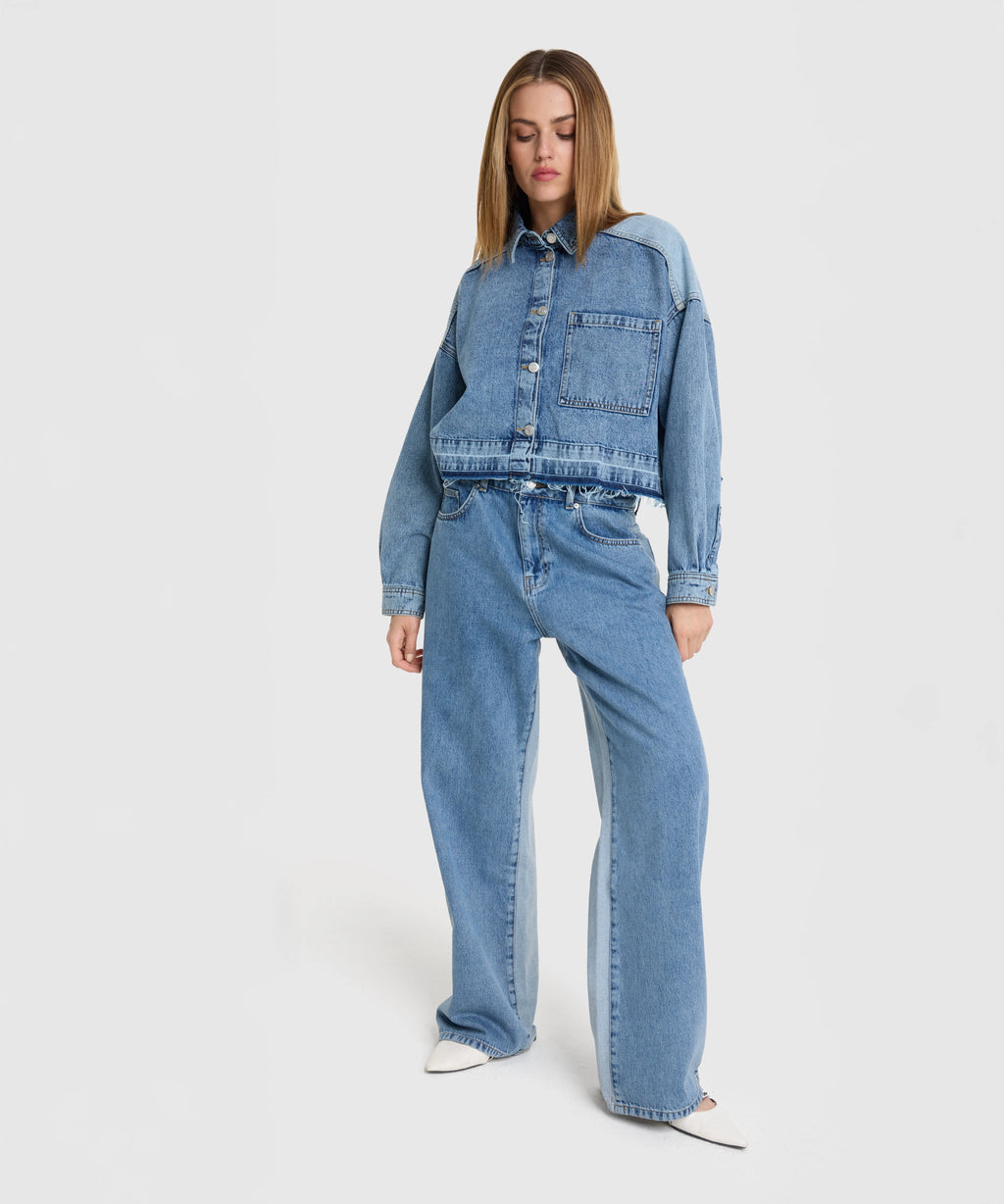 Ladies Woven Mix Denim Blouse