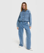 Ladies Woven Mix Denim Blouse